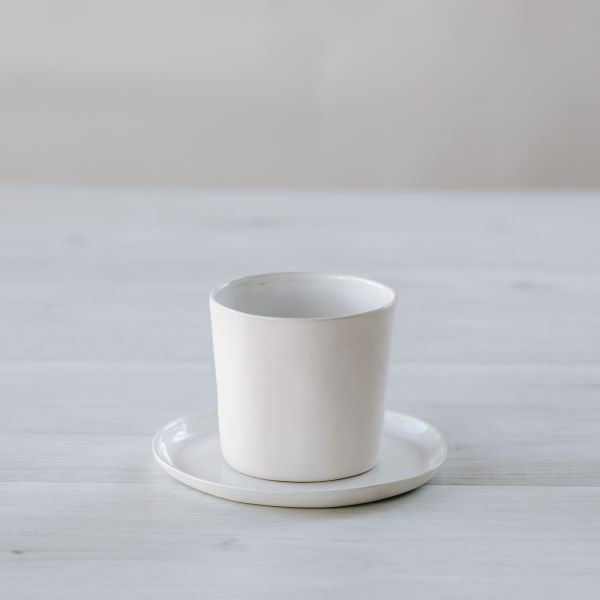 Flax Round Cup d8cm & Saucer White